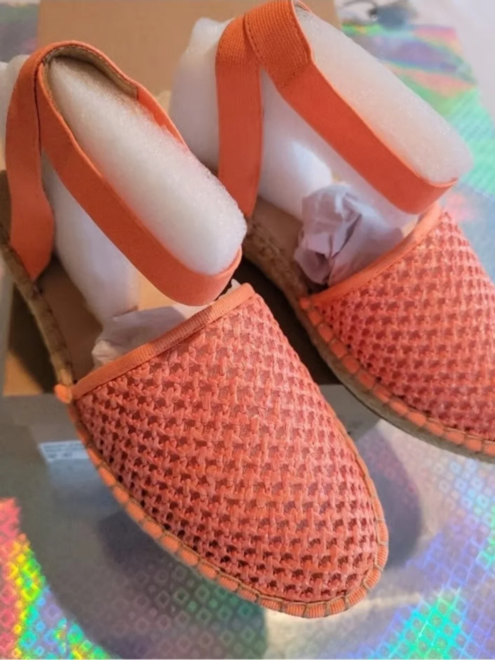Women's Orange Woven Espadrille Flats with Ankle Strap